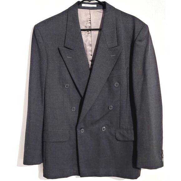 Vintage Yves Saint Laurent YSL Wool Double Breasted Blazer Gray 44R